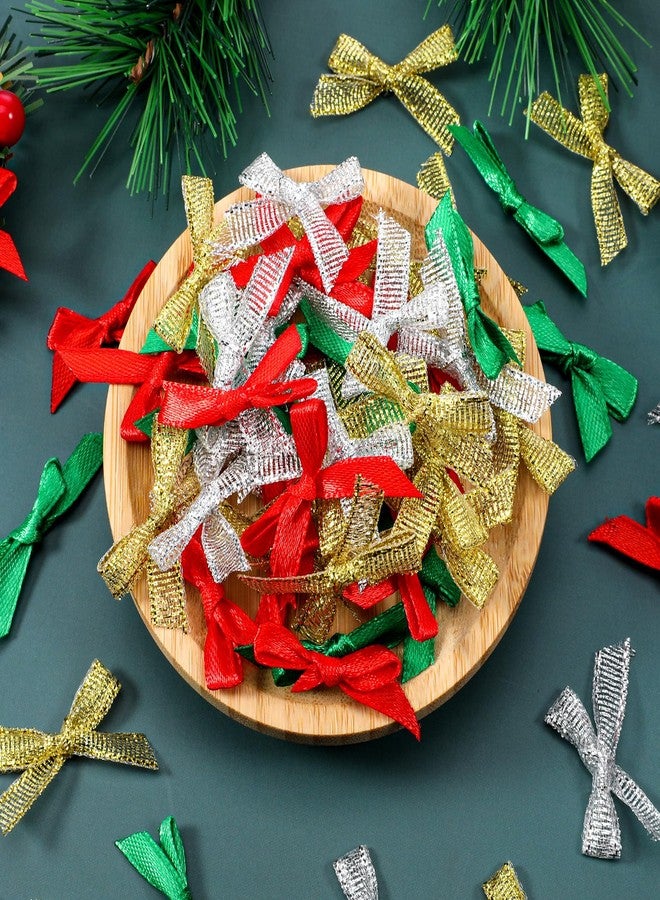 Tweruna 100 PCS Christmas Tiny Bows, Christmas Tree Bows Decor, Mini Gift Wrapping Ribbons Bow Ornaments, Bows for Crafts Home Decor Tree Decor Gifts Wrapping(Gold, Silver, Red, Green) - Image 3